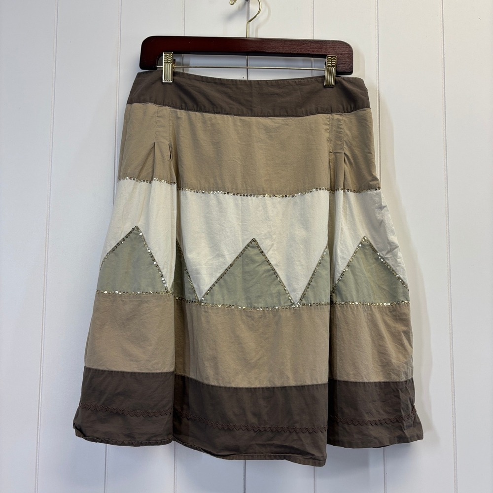Old Navy Y2K Boho Sequins Chevron Midi Skirt Women Size 10 Cottage Earthy Chic - Picture 1 of 9